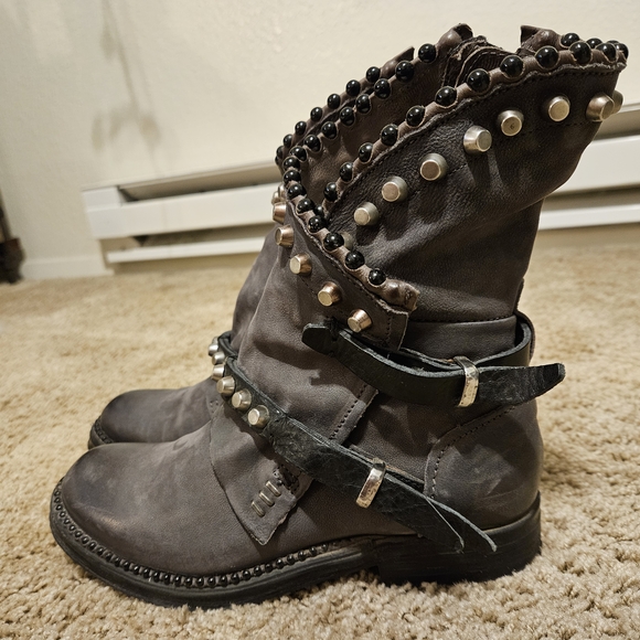A.S 98 Vianne Studded Gray Leather Boots - Picture 7 of 10